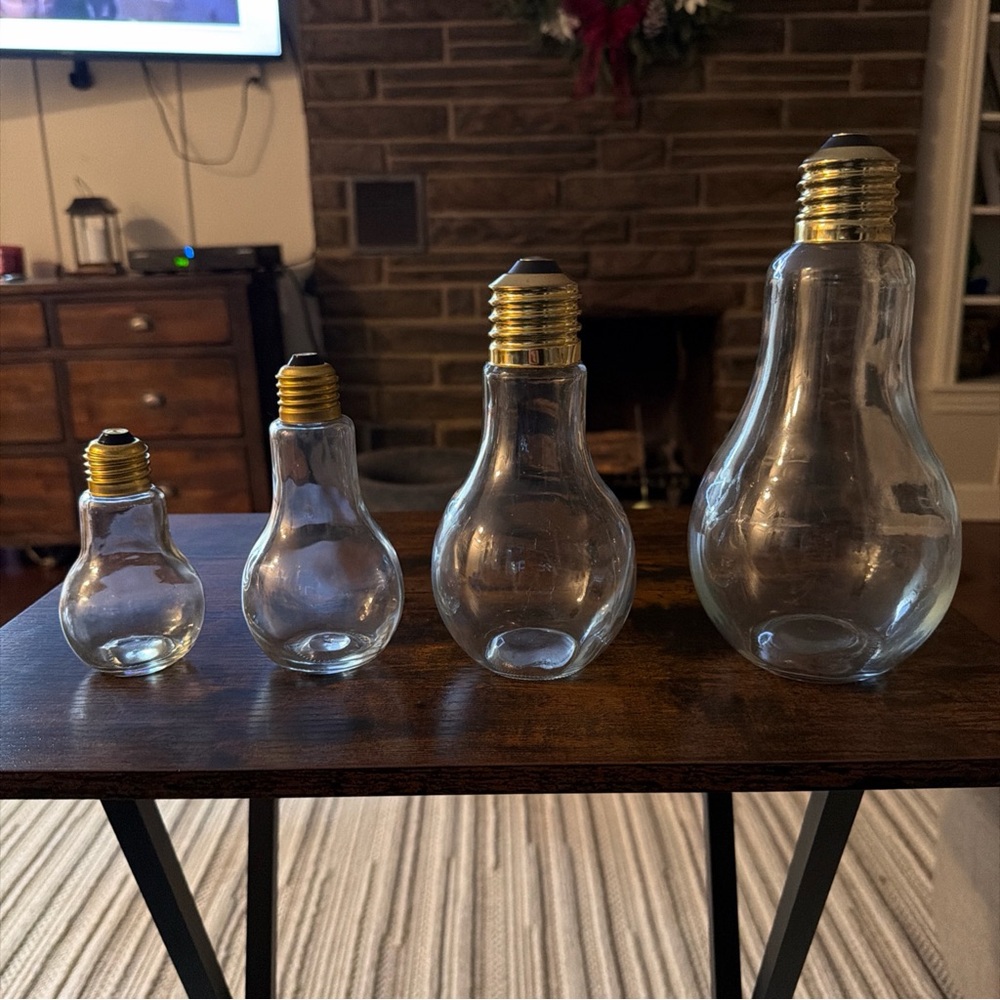 Light Bulb Shaped Decorative Glass Bottles Set of 4 Large to small